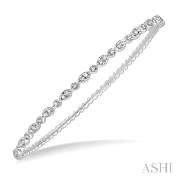 women's delicate necklace-3/8 Ctw Marquise & Round Mount Stackable Diamond Bangle in 14K White Gold