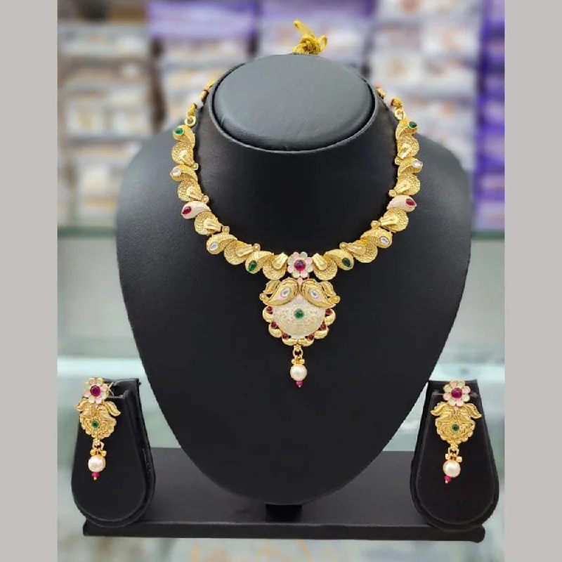 women's religious necklace-Anjali Jewellery Gold Plated Pota Stone Meenakari Necklace Set