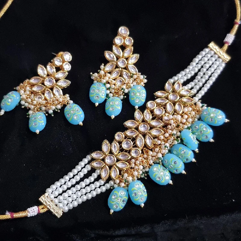 women's gemstone necklace-Jcm Jewellery Gold Plated Kundan And Pearl Choker Necklace Set