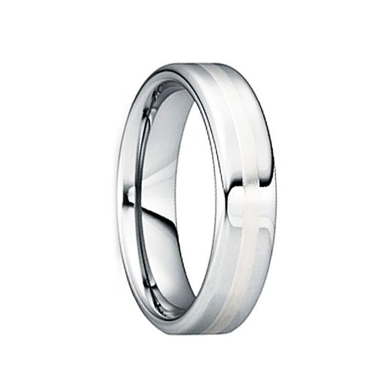 women's art deco engagement ring-CAELINUS Tungsten Carbide Wedding Ring with 18K White Gold Inlay - 6mm