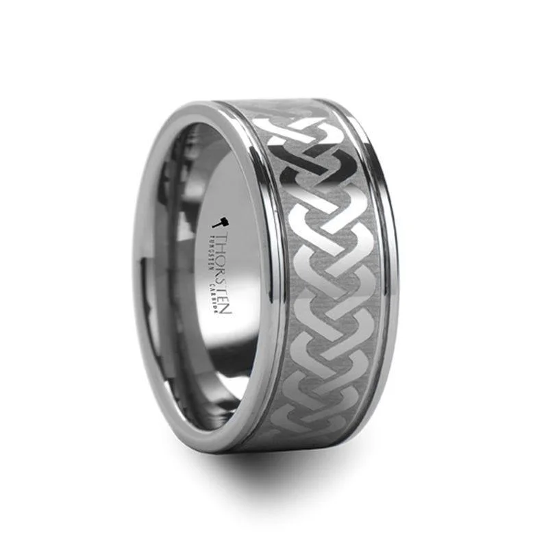 women's pre-engagement ring-McKINNEY Celtic Knot Laser Engraved Tungsten Wedding Ring Wide - 10mm