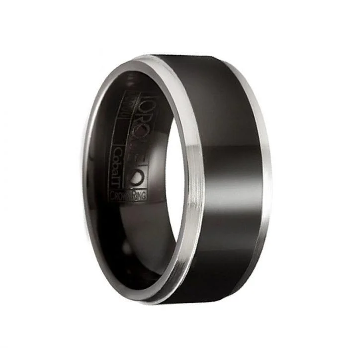 women's pave-setting engagement ring-LEONHART Torque Black Cobalt Wedding Ring Flat Polished with Brushed Edges - 9 mm