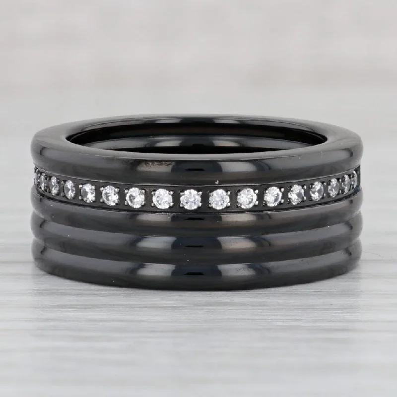 women's cushion-cut engagement ring-Men's Cubic Zirconia Band Black Titanium Size 10 Wedding Ring