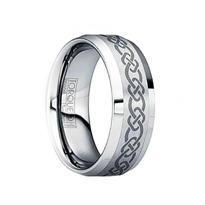 women's snake engagement ring-HERMINIUS Brushed & Polished Tungsten Wedding Ring with Engraved Celtic Pattern - 8mm