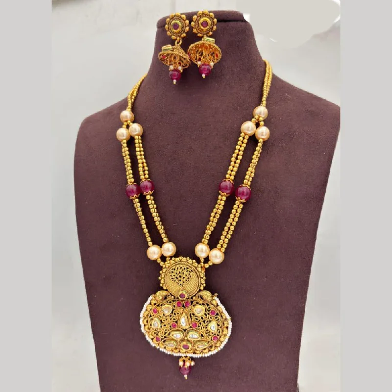 women's multi-layer necklace-Jewel Addiction Gold Plated Pota Stone And Pearls Necklace Set