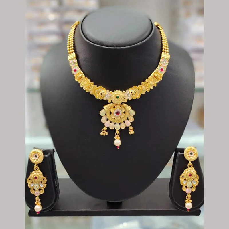 women's handmade necklace-Anjali Jewellery Gold Plated Pota Stone Meenakari Necklace Set