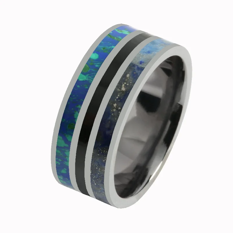 women's oversized engagement ring-Tantalum with Opal, Lapis Lazuli and Onyx Wedding Ring Flat 10mm