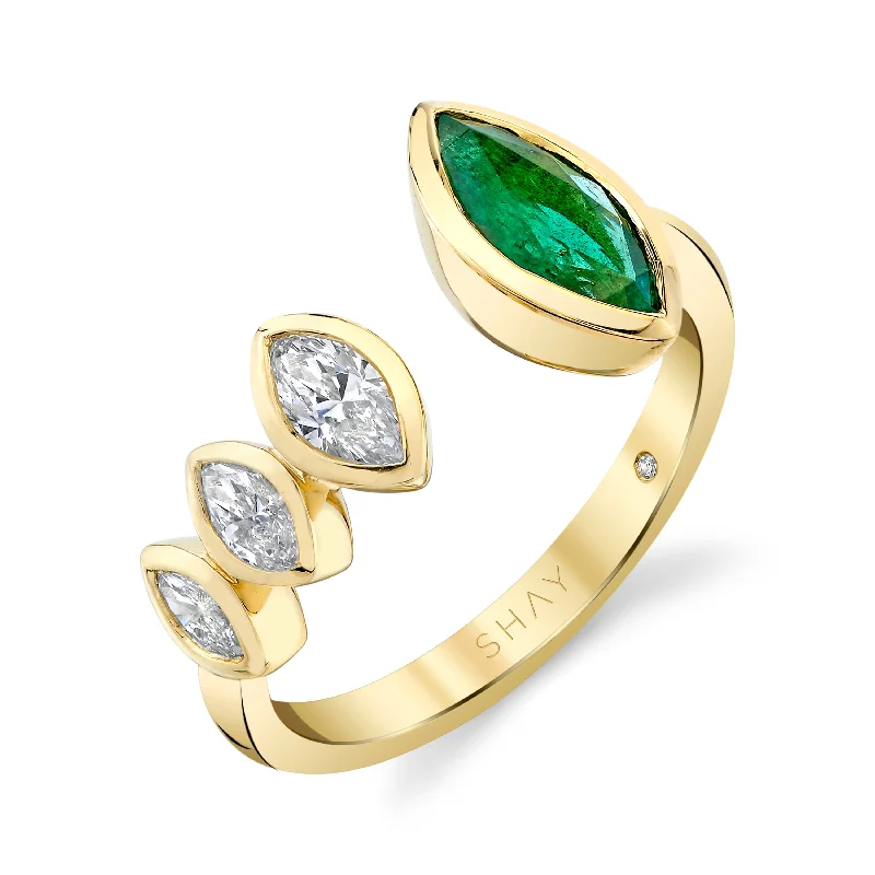 women's sapphire ring-READY TO SHIP DIAMOND & EMERALD MARQUISE FLOATING RING