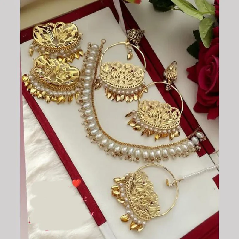 women's formal necklace-FS Collection Gold Plated Pearl  Necklace Set