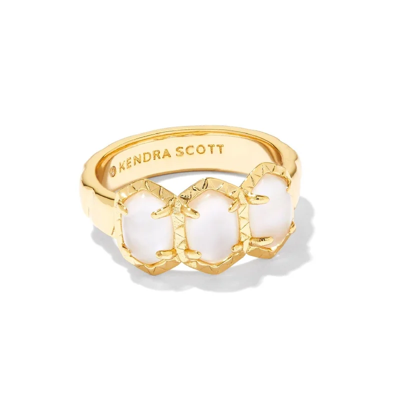 women's diamond ring-Kendra Scott | Daphne Gold Band Ring in Ivory Mother of Pearl