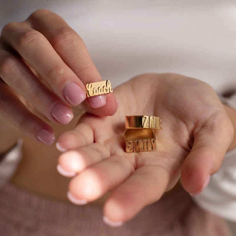 women's gold ring-Bold Name Ring