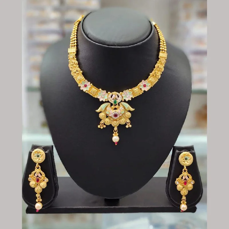 women's zodiac necklace-Anjali Jewellery Gold Plated Pota Stone Meenakari Necklace Set