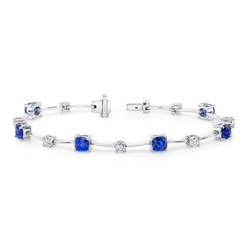 women's open circle necklace-Uneek Cushion-Cut Sapphire Bracelet with Round Diamond Accents