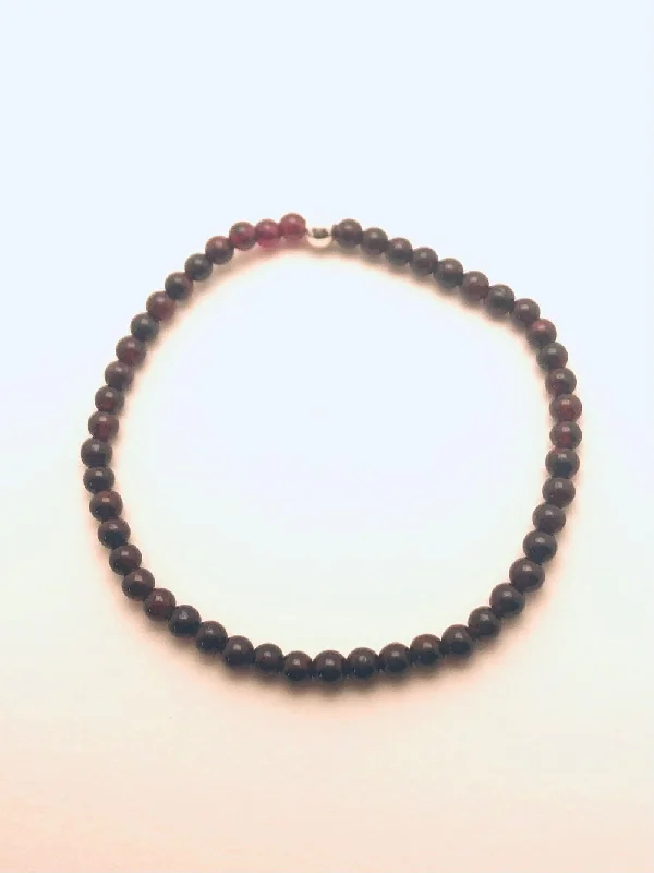 women's dainty necklace-Garnet smooth round Sterling Bead Bracelet