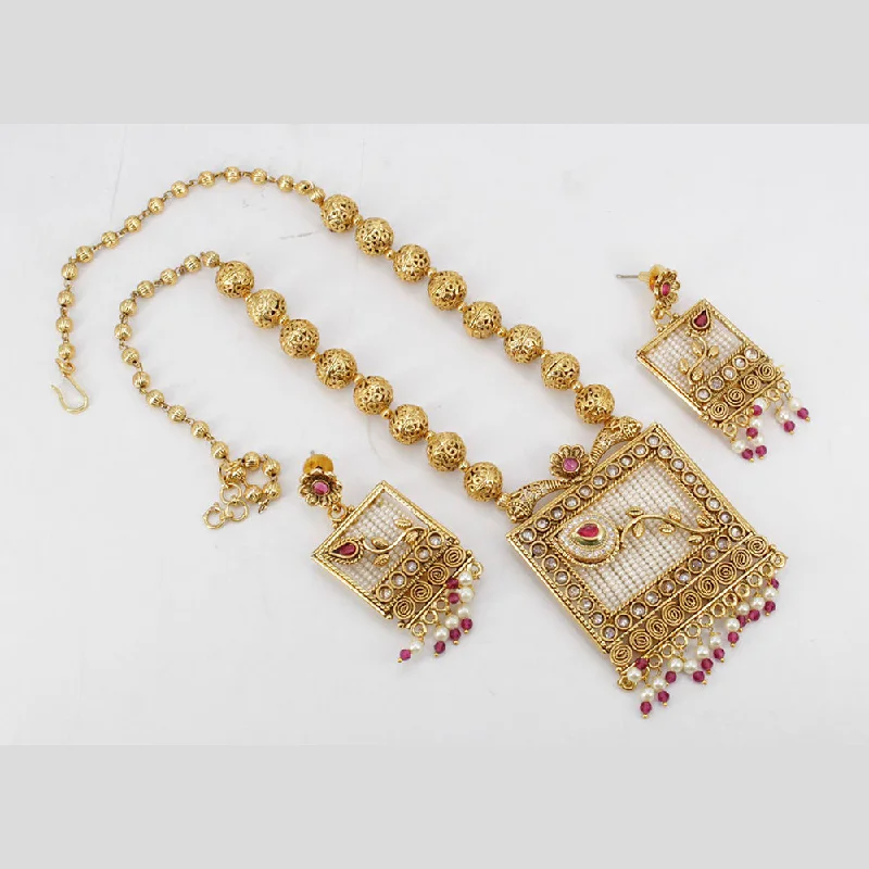 women's heart necklace-Manisha Jewellery Gold Plated Long Necklace Set