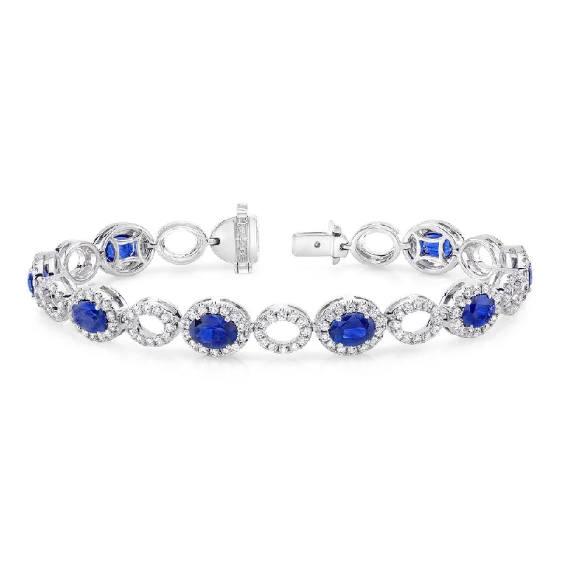 women's personalized necklace-Uneek Precious Collection Halo Oval Shaped Blue Sapphire Bracelet