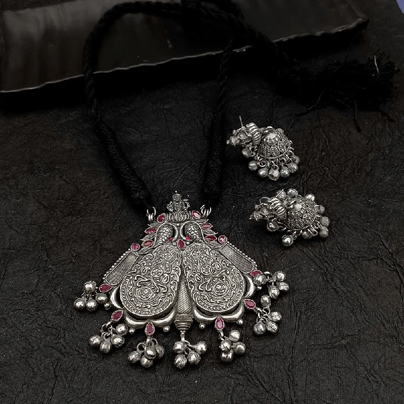 women's locket necklace-Deep Jewell Oxidised Plated  Kundan Stone Necklace Set