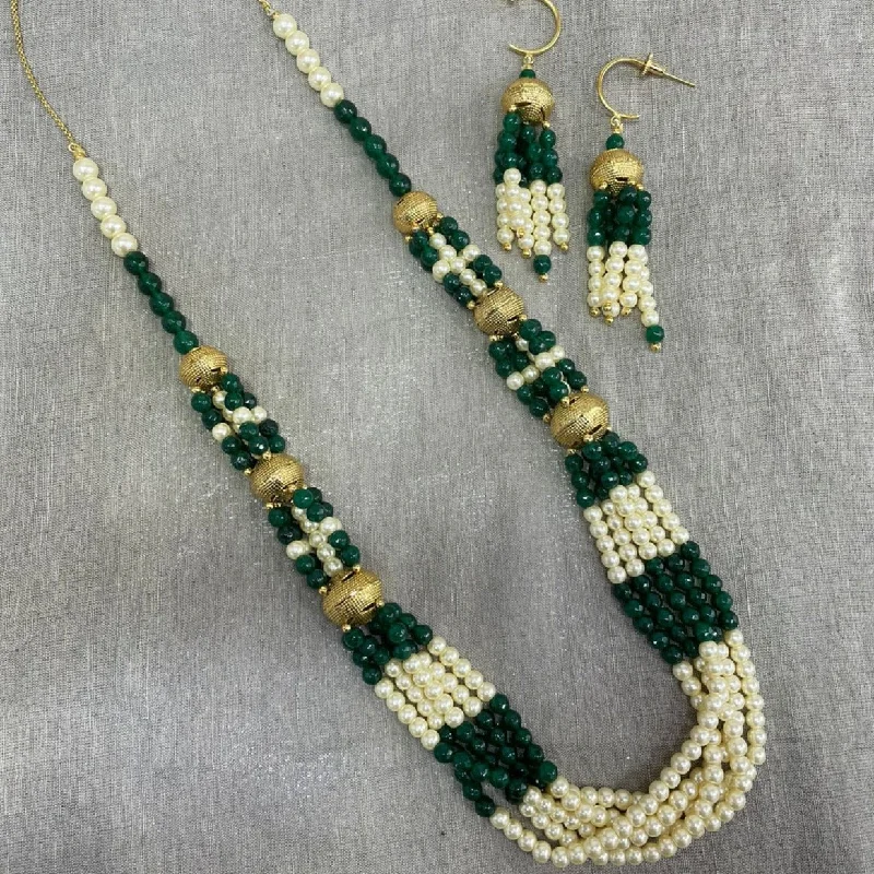 women's aquamarine necklace-Jyoti Arts Gold Plated Beads Long Necklace Set