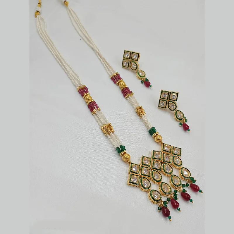 women's art deco necklace-Padmawati Bangles Gold Plated Crystal Stone And Pearl Necklace Set