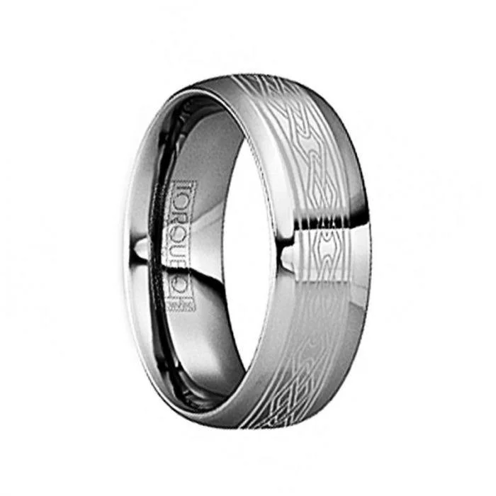 women's gothic engagement ring-FLORIANUS Tungsten Wedding Ring with Engraved Celtic Design & Polished Finish - 8mm