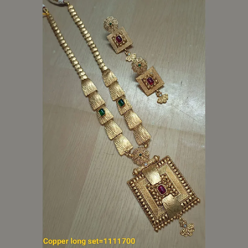 women's high-end necklace-Padmawati Bangles Gold Plated Pota Stone Long Necklace Set