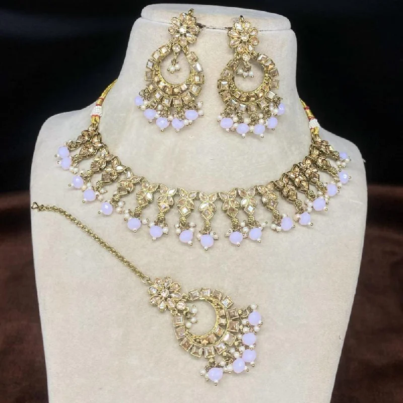 women's modern necklace-Amoliya Jewels Gold Plated Kundan Stone And Beads Necklace Set