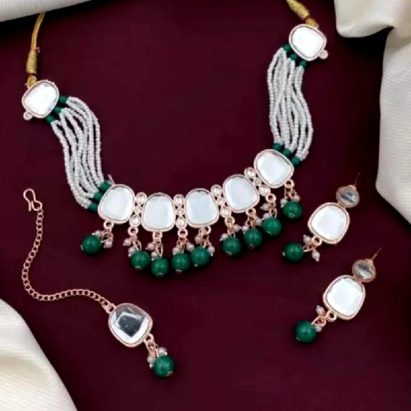 women's office wear necklace-Palak Art Rose Gold Plated Kundan Stone And Pearl Choker Necklace Set