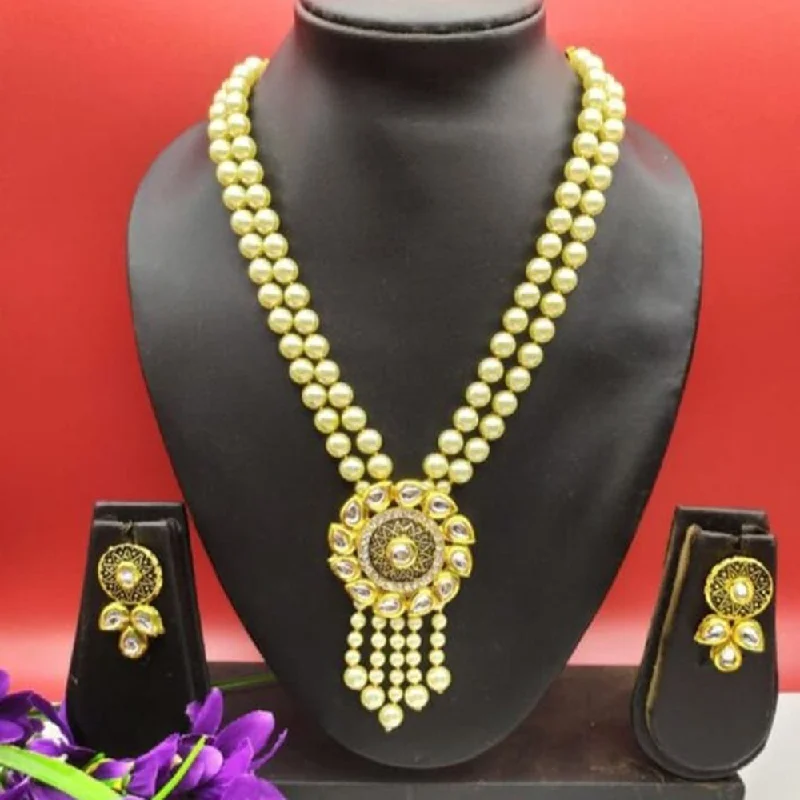 women's wedding necklace-Palak Art Gold Plated Pearl Long Necklace Set