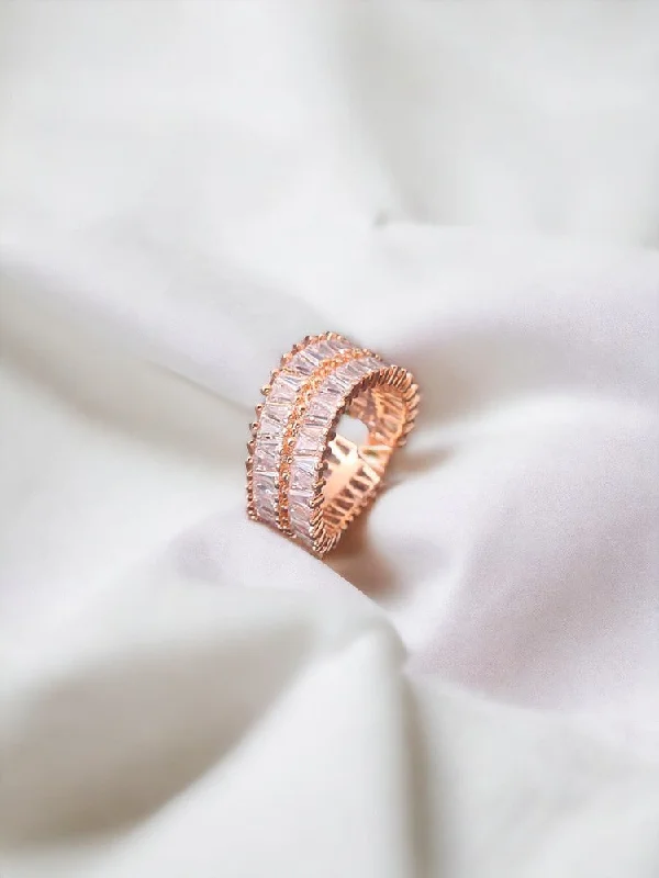 women's square ring-Rose Gold  Adjustable Teesta Zirconia Ring - EOSS