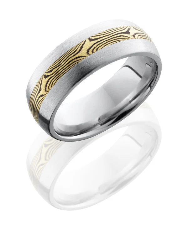 women's casual ring-Lashbrook Cobalt Chrome Band with 18KY Mokume Gane Inlay & A Polished Finish, CC8D13-M18KYSH POLISH