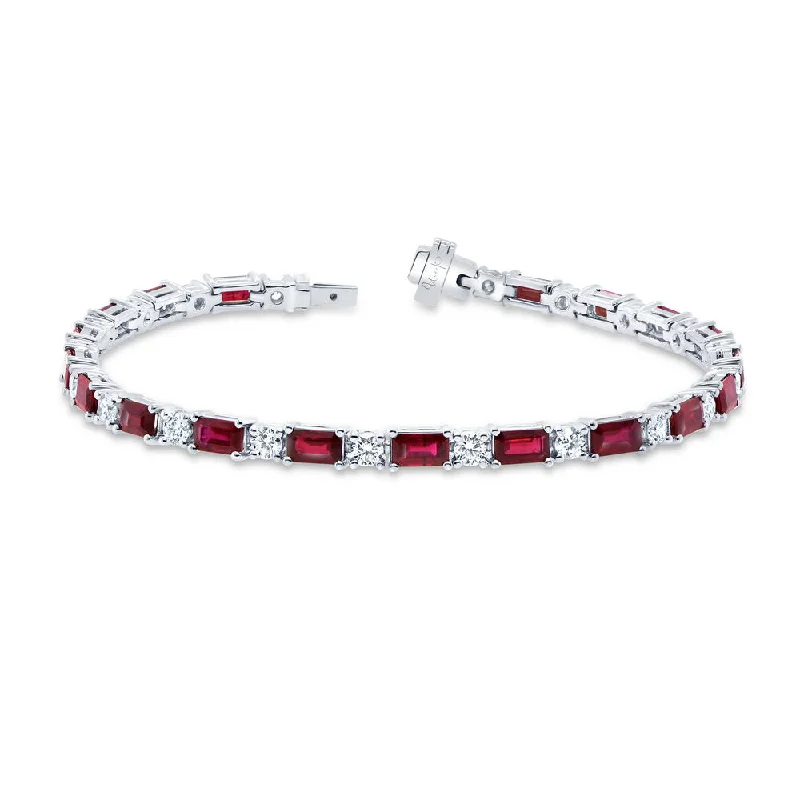 women's necklace-Uneek Precious Collection Emerald Cut Ruby Link Bracelet