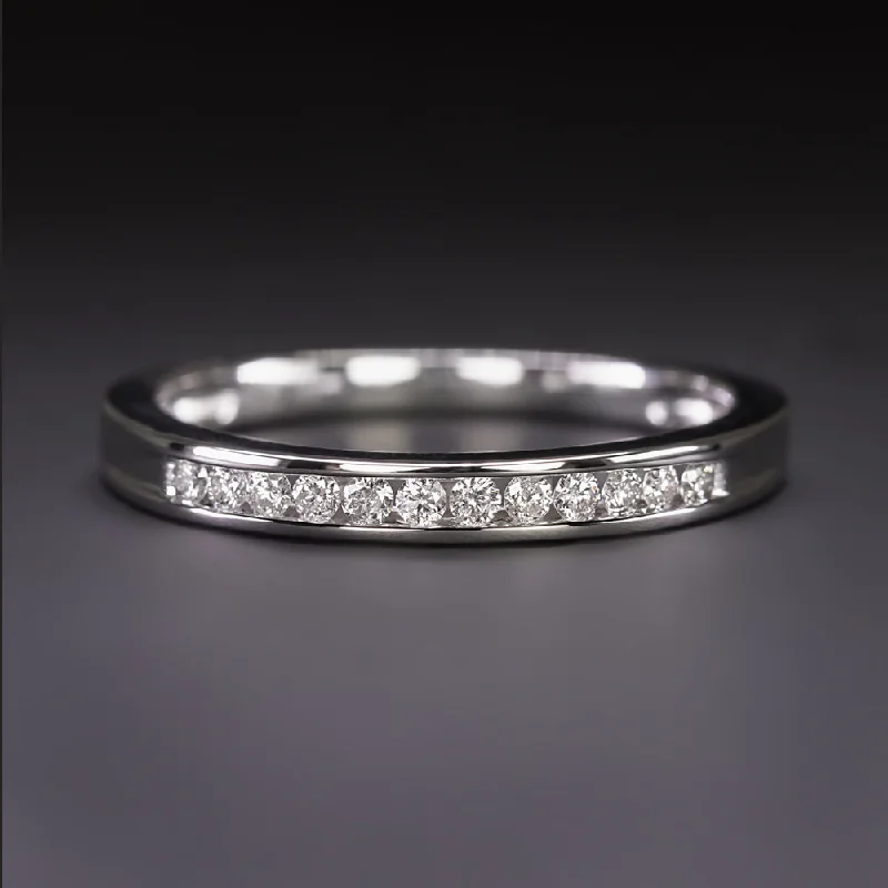 women's vintage engagement ring-NATURAL DIAMOND WEDDING RING STACKING BAND 14k WHITE GOLD 0.20ct CHANNEL SETTING