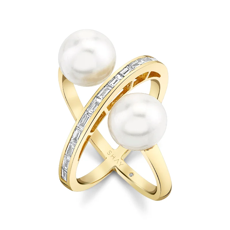 women's solitaire ring-READY TO SHIP PEARL & DIAMOND ORBIT RING