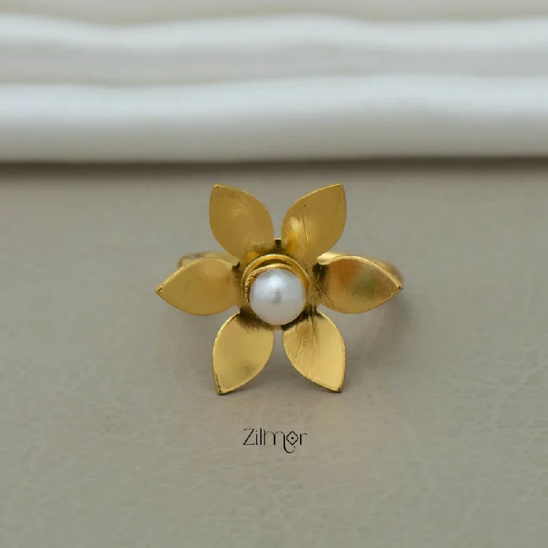 women's cocktail ring-AS101231 - Gold Plated Pearl Flower Ring