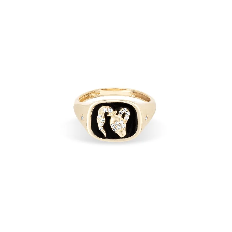 women's gemstone ring-Zodiac Ceramic + Diamond Aquarius Signet Ring