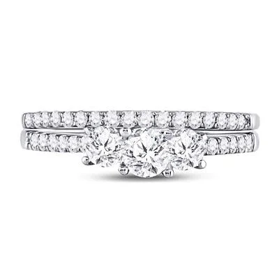 women's promise engagement ring-14K DIAMOND 3-STONE BRIDAL WEDDING RING SET 1 CTTW (CERTIFIED)