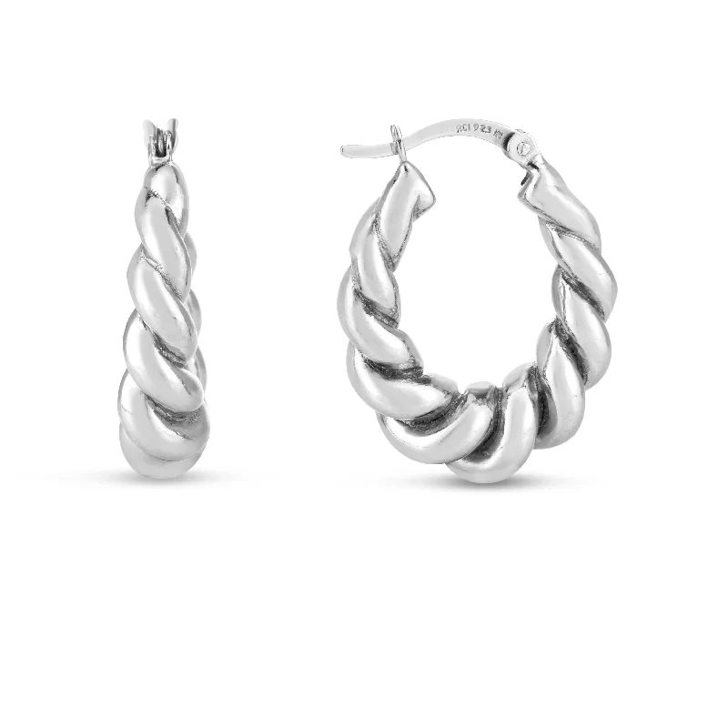 women's braided ring-Silver Bold Twist Hoops