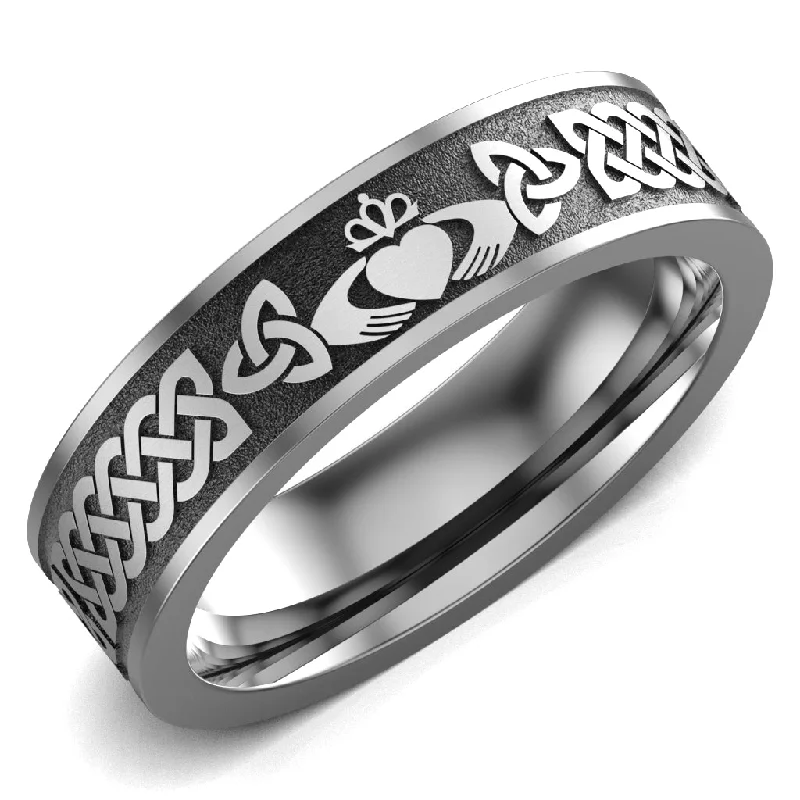 women's matching band engagement ring-Claddagh Wedding Ring UCL1-TITAN6M-FLAT - TITANIUM