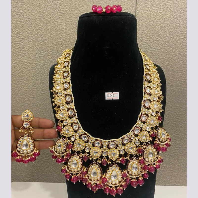 women's layered necklace-Max Plus Jewels Gold Plated Kundan Stone Long Necklace Set