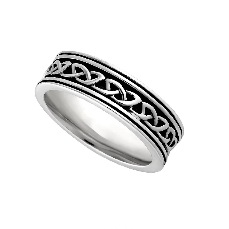 women's cushion-cut engagement ring-Women's Sterling Silver Oxidized Celtic Knot Wedding Ring S21072