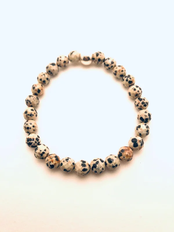 women's engraved necklace-Men's Bracelet - Dalmation Jasper with Sterling Silver