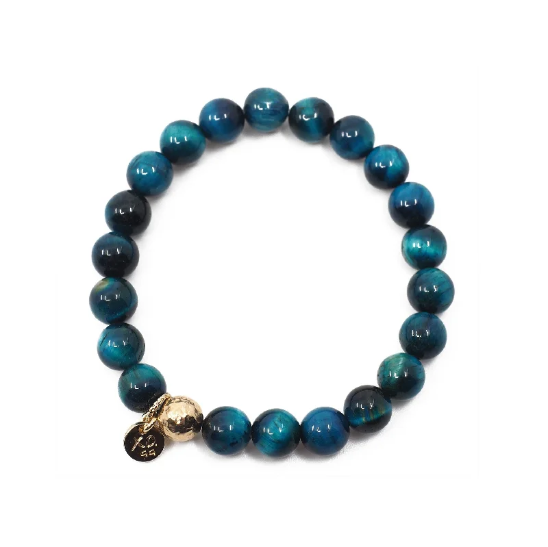 women's classic necklace-The Luna Bracelet in Peacock Blue Tiger Eye