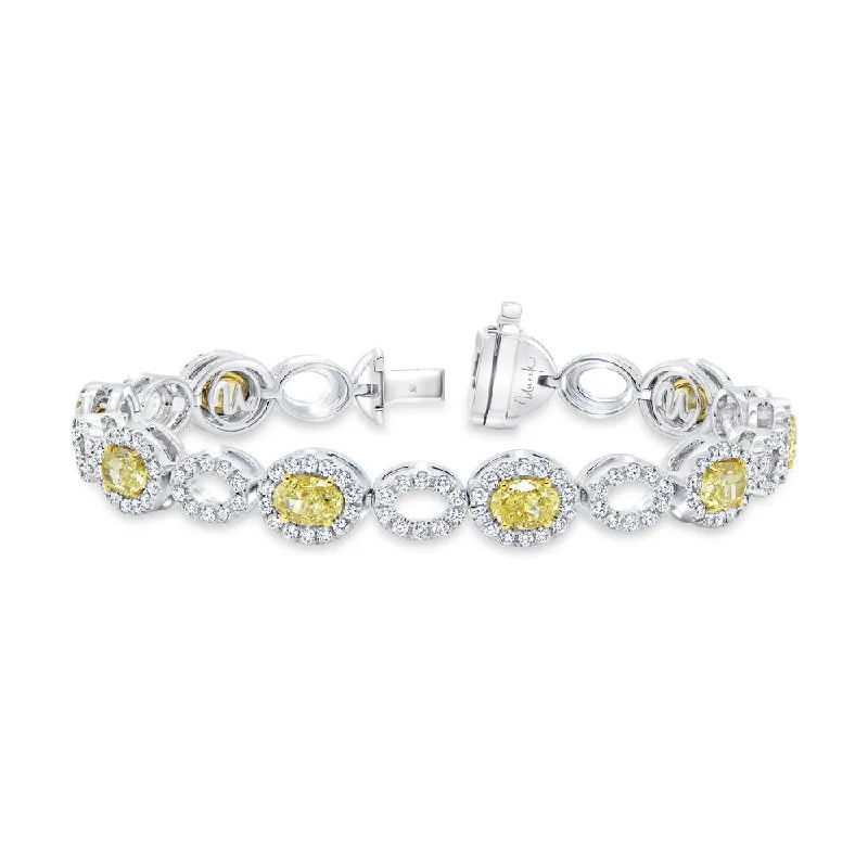 women's name necklace-Uneek Natureal Collection Halo Oval Shaped Fancy Yellow Diamond Bracelet