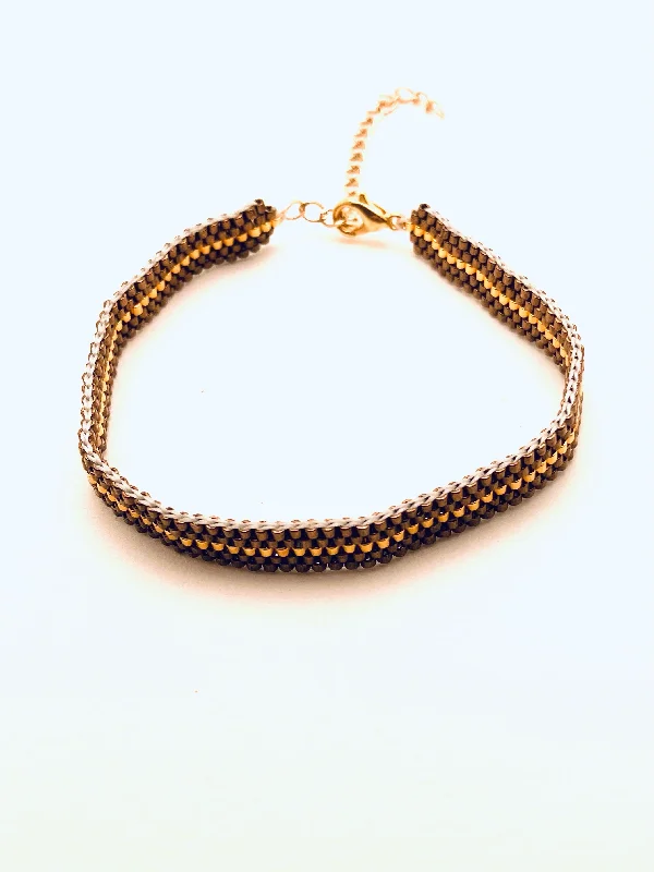 women's best friend necklace-Beaded Stripe Bracelet, Bronze and Gold