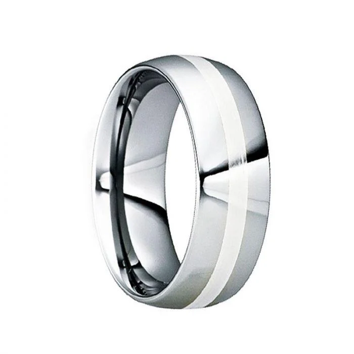 women's modern engagement ring-VALENTINIANUS Tungsten & Silver Inlaid Wedding Ring with Polished Finish - 8mm