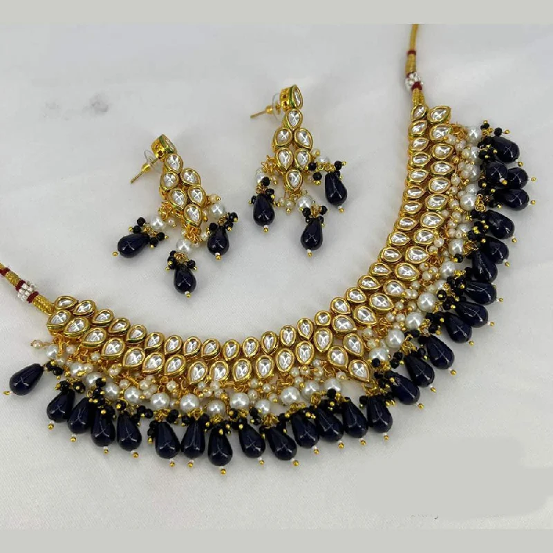 women's celestial necklace-Shree Chamunda Jewellers Gold Plated Kundan Stone And Beads Necklace Set