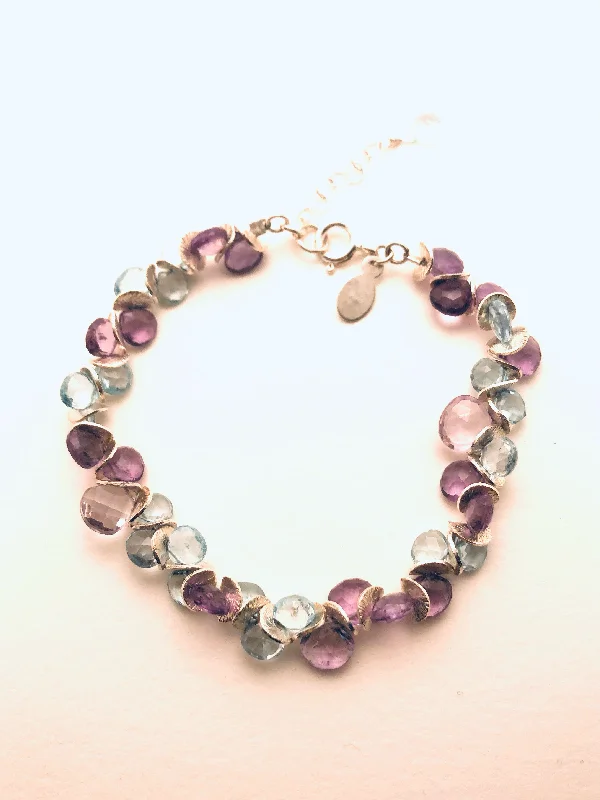 women's marquise necklace-Signature Purple and Pink Amethyst with Blue Topaz Sterling Bracelet