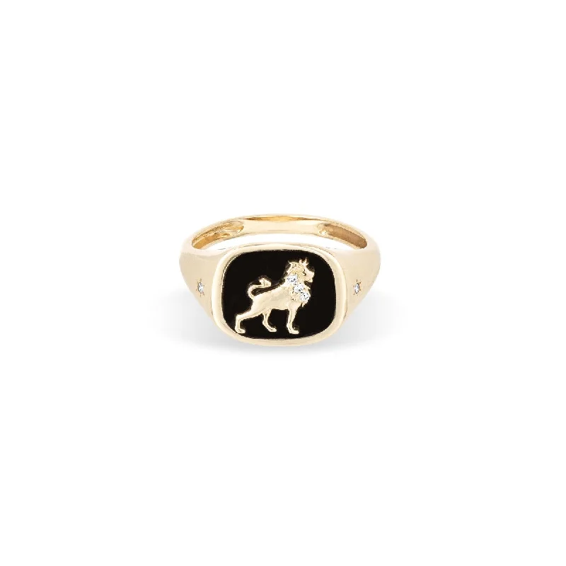 women's vintage ring-Zodiac Ceramic + Diamond Leo Signet Ring