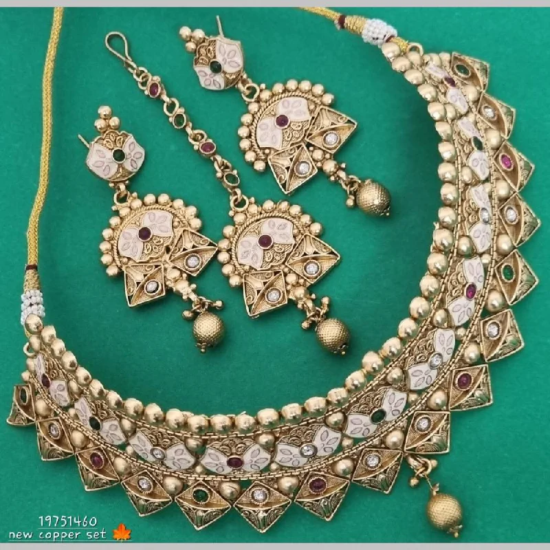 women's dainty necklace-Lucentarts Jewellery Gold Plated Pota Stone And Meenakari Necklace Set