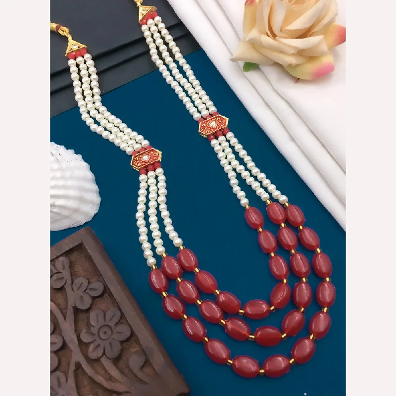 women's minimalist necklace-Shree Jai Sai Art Pearls and Beads Long Necklace Set